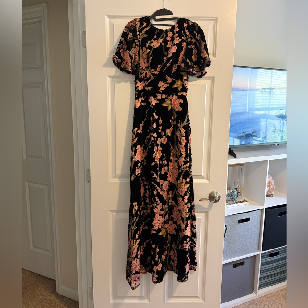 ModCloth Soiree Saunter Velvet Maxi Dress Black Floral - Picture 1 of 3